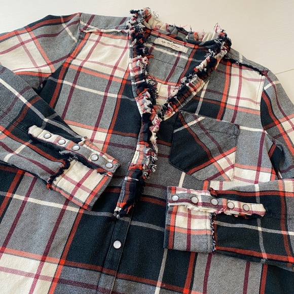 We The Free Always Forever Plaid Fringe Collar Button Up Top Size Small - Picture 6 of 15